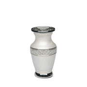 Mini Cremation Urn for Human Ashes - Ivory White Finish with Engraved Silver Chrome Bands – 3 Cu In, Set of 10